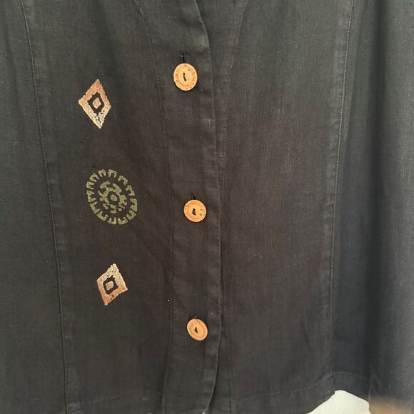 Vintage BLUE CACTUS Medium Black Jersey Linen Front Button Sleeveless Long Vest - Picture 3 of 6